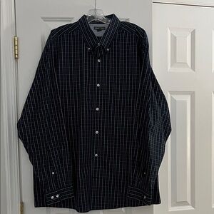 Eddie Bauer Navy Checkered Button Down Shirt